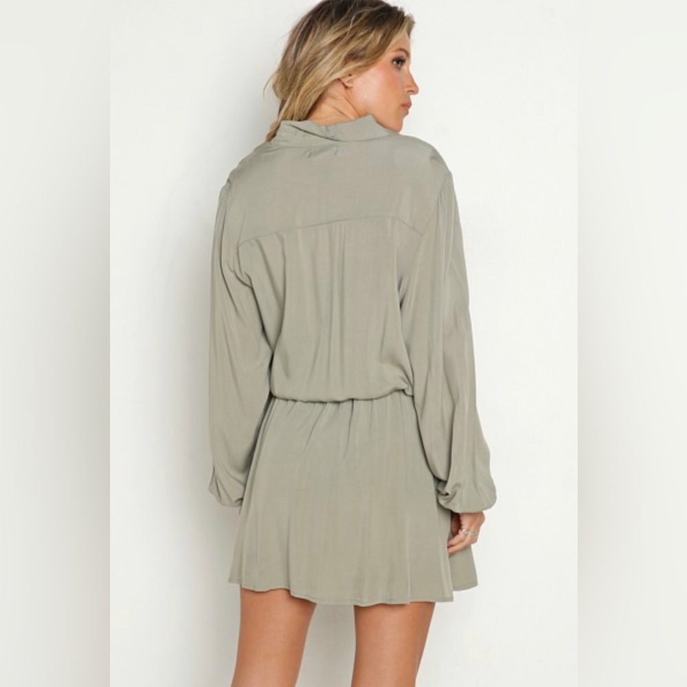 Anthropology L Space Amelia Dress tie waist chest pockets Sz S Color Olive Green - Picture 5 of 5